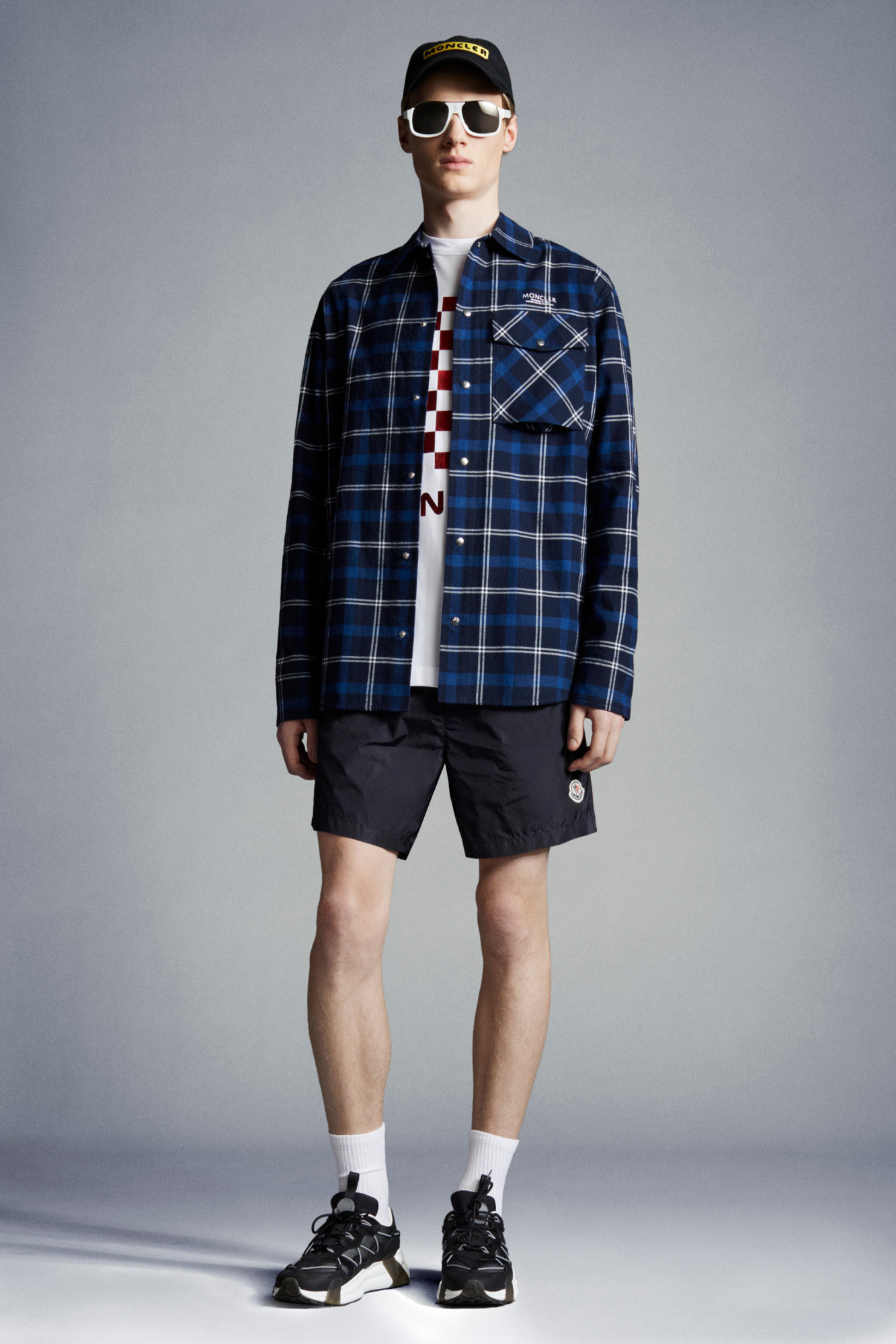 Moncler Logo Patch Swim Shorts With Elastic Waist In Black