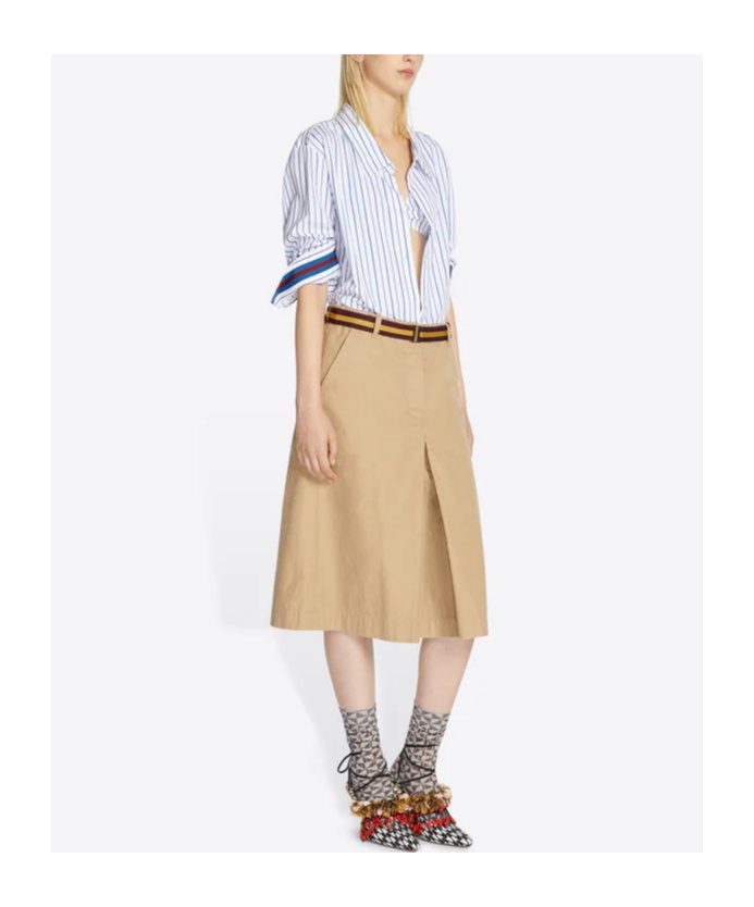 Dries Van Noten Sulia Belted A-line Cotton Skirt In Nude