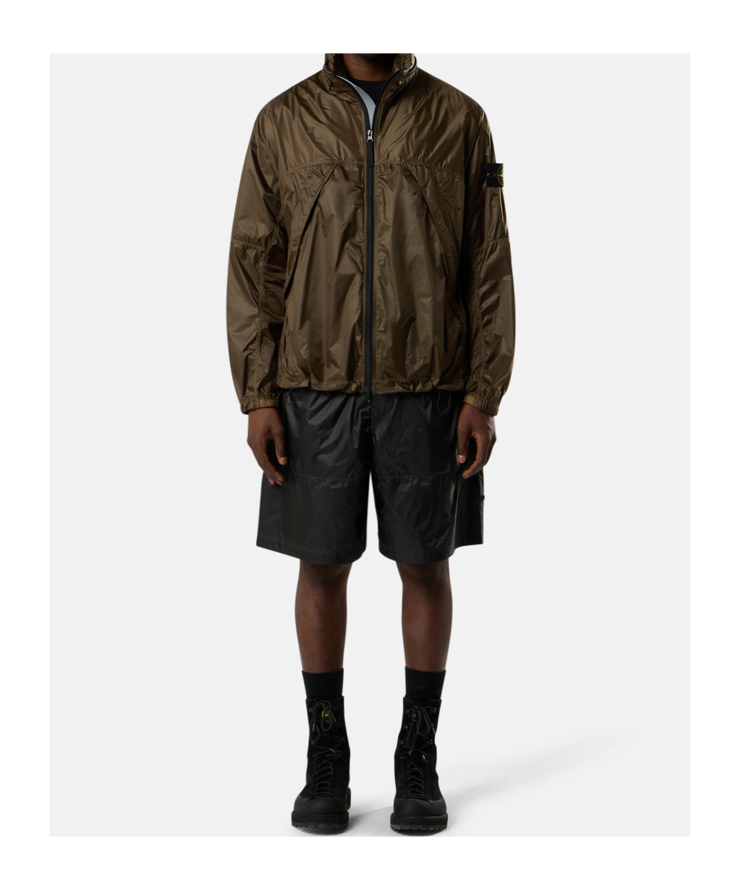 Stone Island Light Jacket With Anti-drop And Concealed Hood In Brown