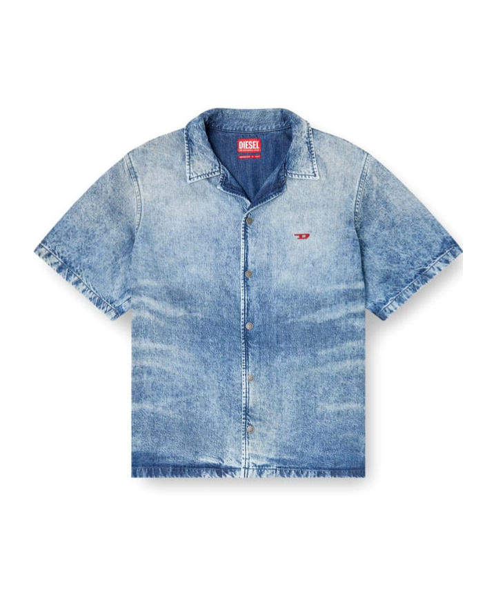 DIESEL DIESEL D-NABIL-FSG DISTRESSED DENIM BOWLING SHIRT