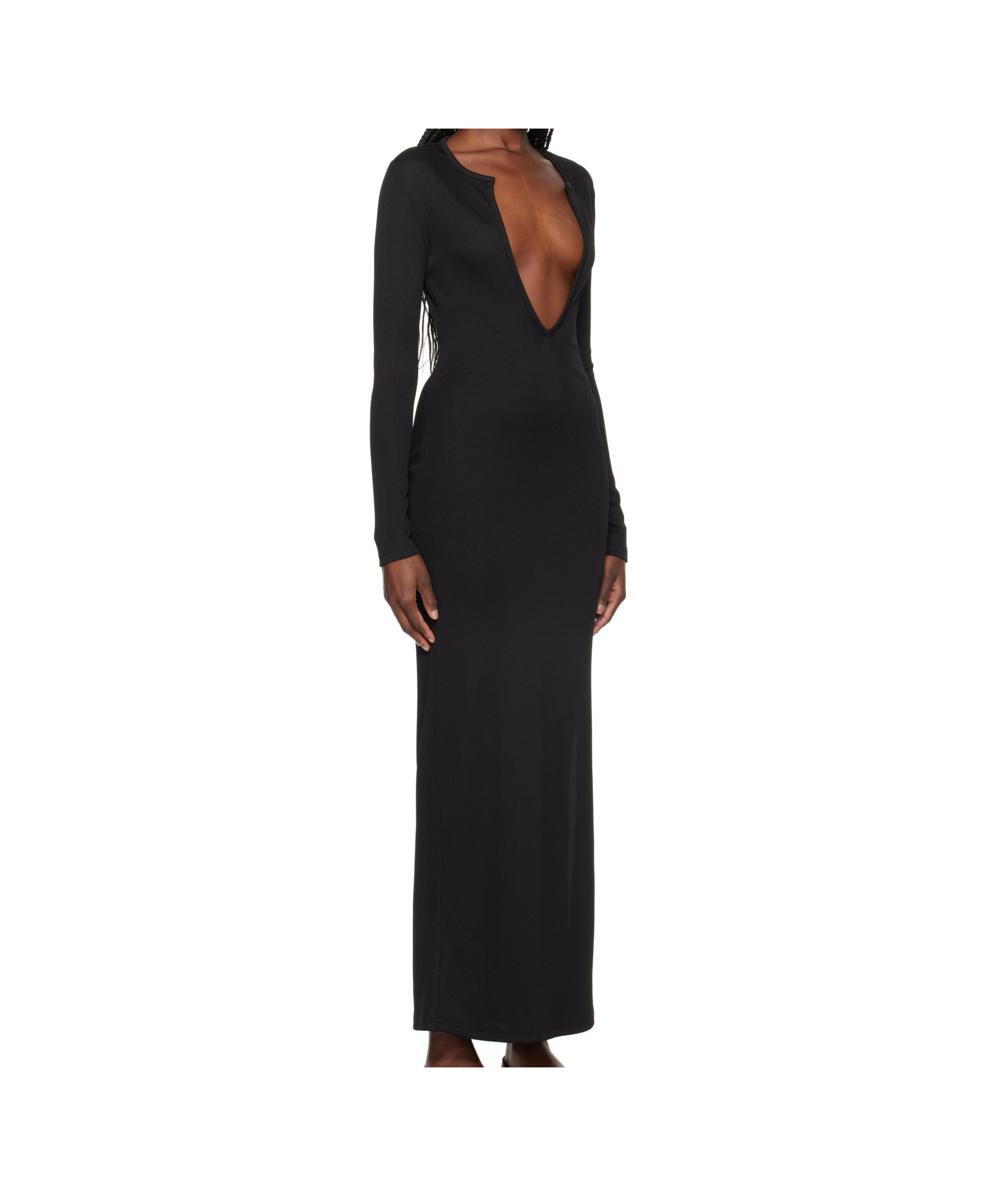 Christopher Esber Black Concave Long Sleeve Rib Maxi Dress In Black