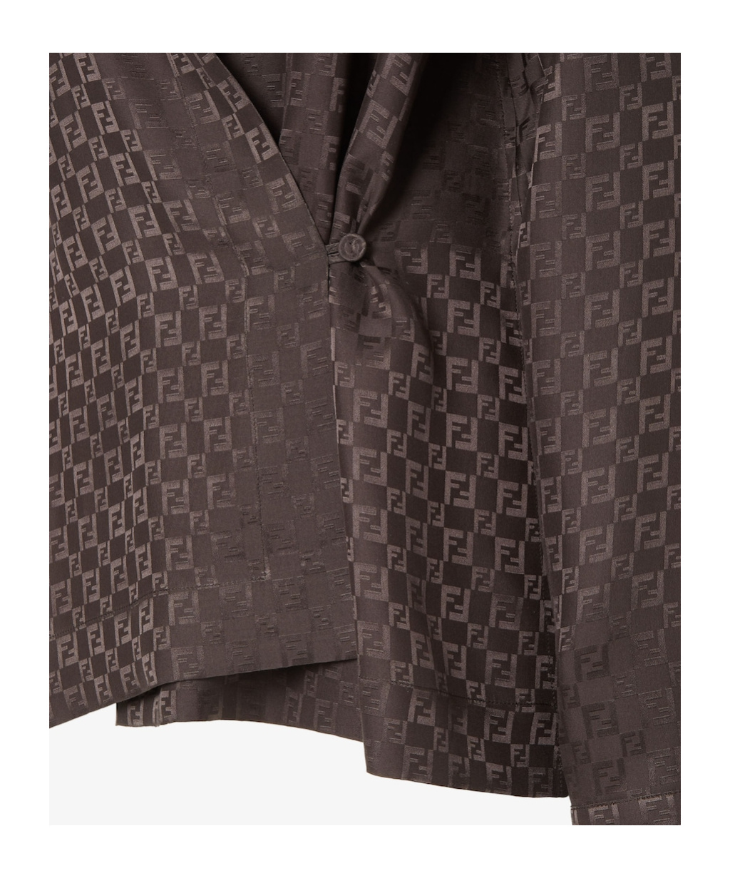 Fendi Silk Ff Jacquard Crossover Shirt In Brown
