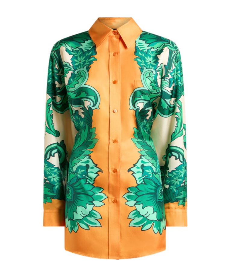 Etro Printed Collared Shirt With Cuffed Long Sleeves In Multicolor
