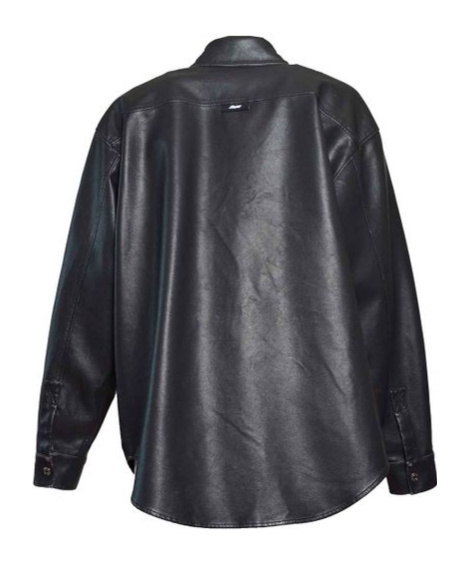 Msgm Synthetic Leather-look Shirt With Applied Pocket In Black