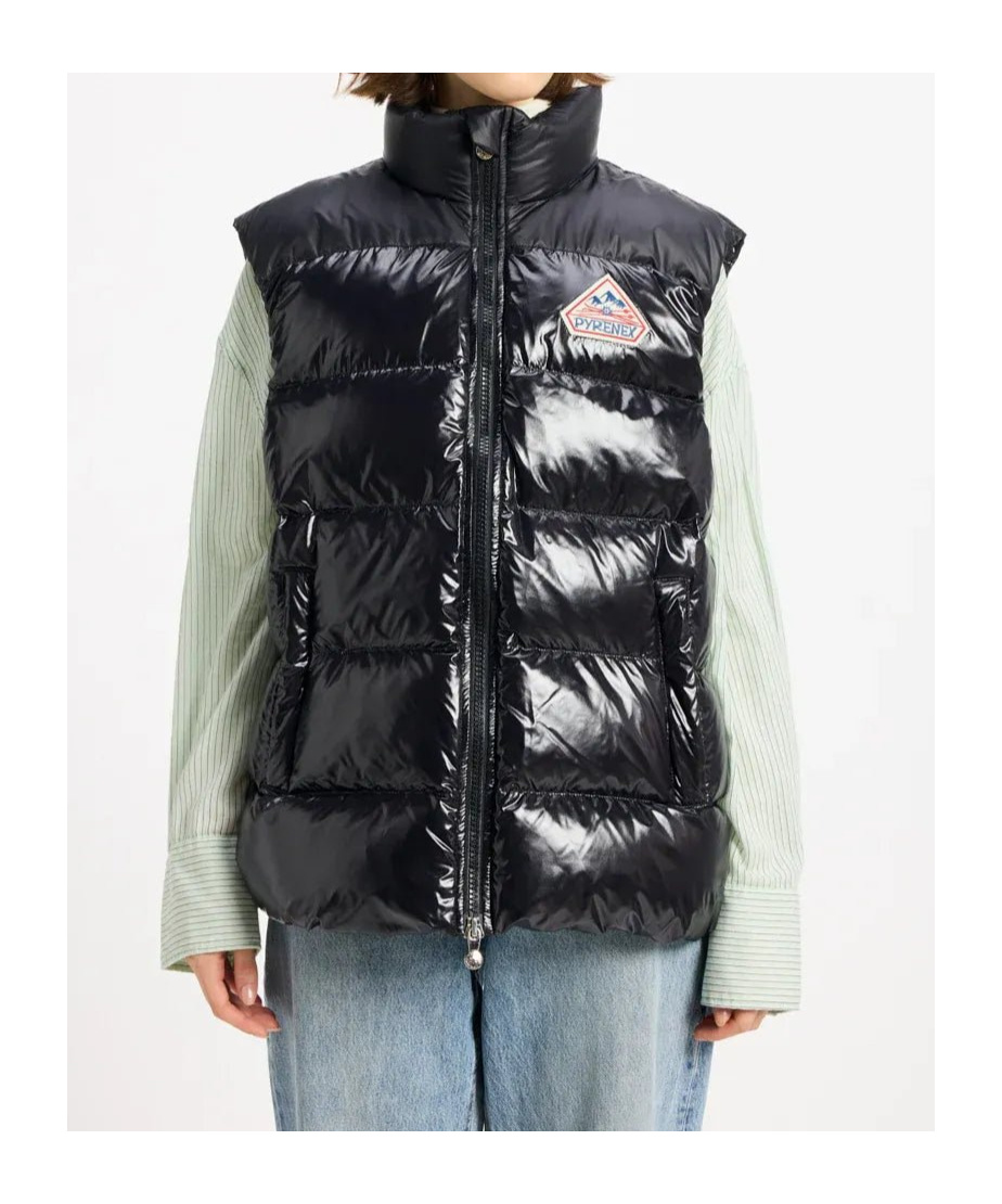 Pyrenex High Collar Sleeveless Cotton Coat In Black