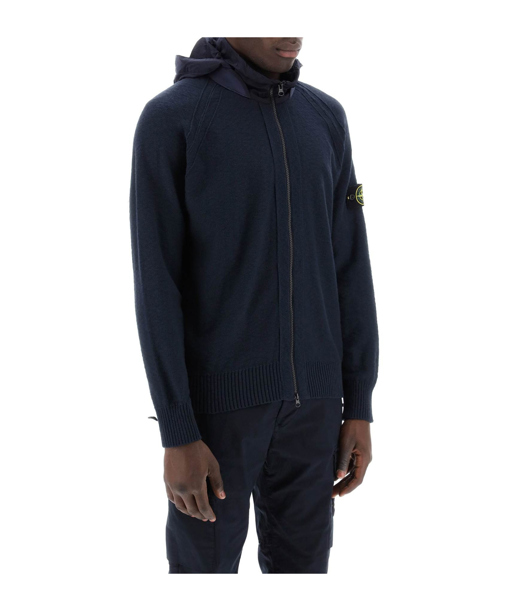 Stone Island Long-sleeved Zipper Cardigan In Blue