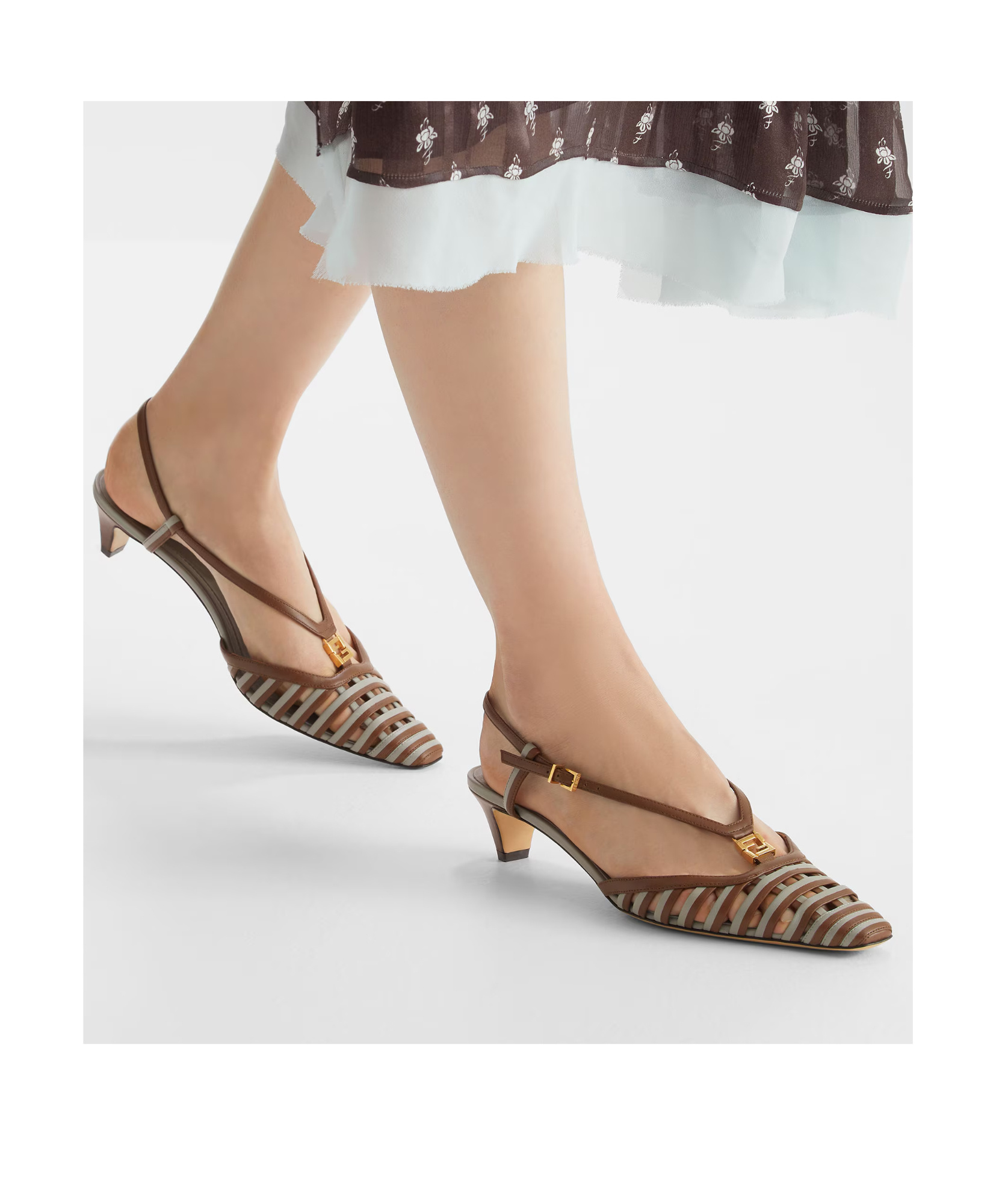 Fendi Women's Two-tone Leather Ffold Pumps | Size It 40 | 8j8703au29 Color F1stm In Brown And Matcha Green