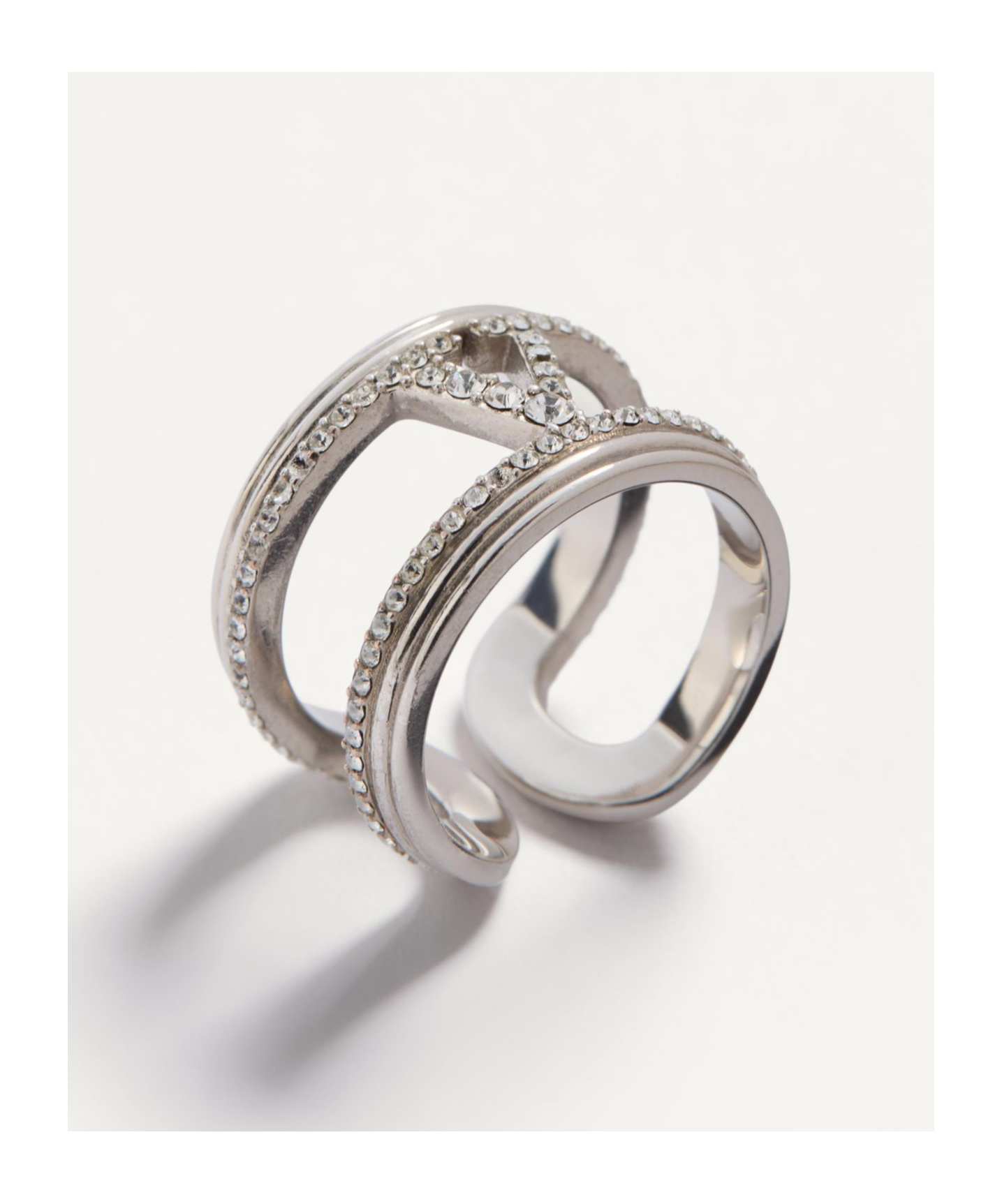 Valentino Metal And Swarovski Crystal Oval Ring In White