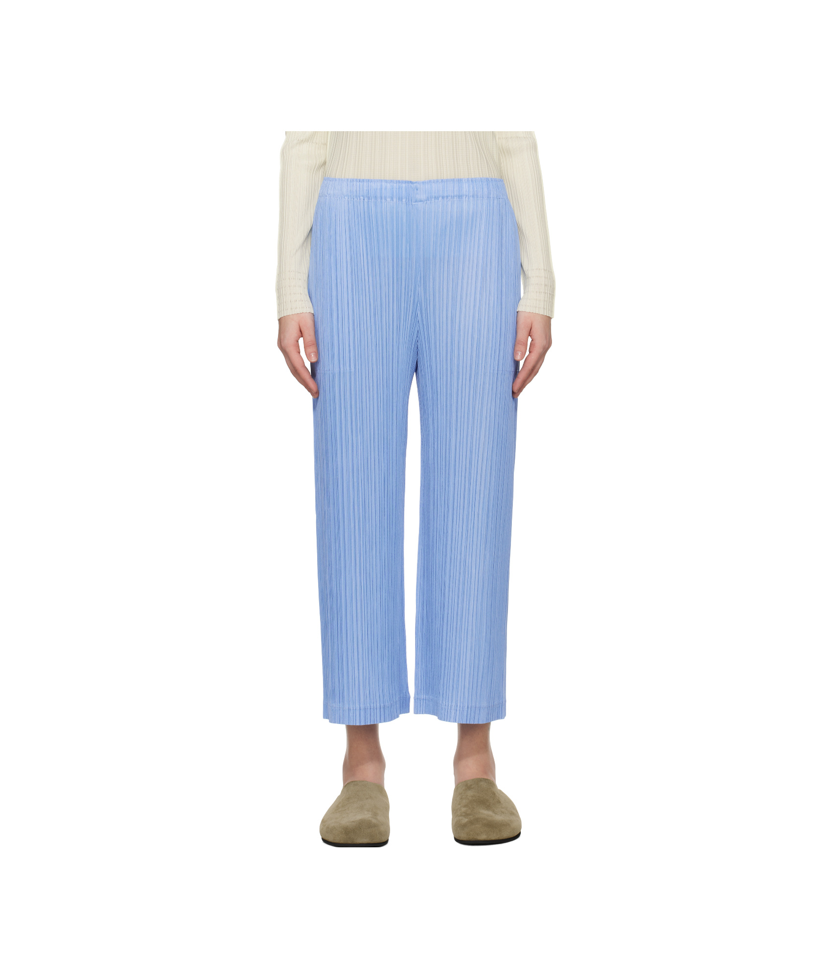 Shop Issey Miyake Pleated Casual Pants In Light Blue