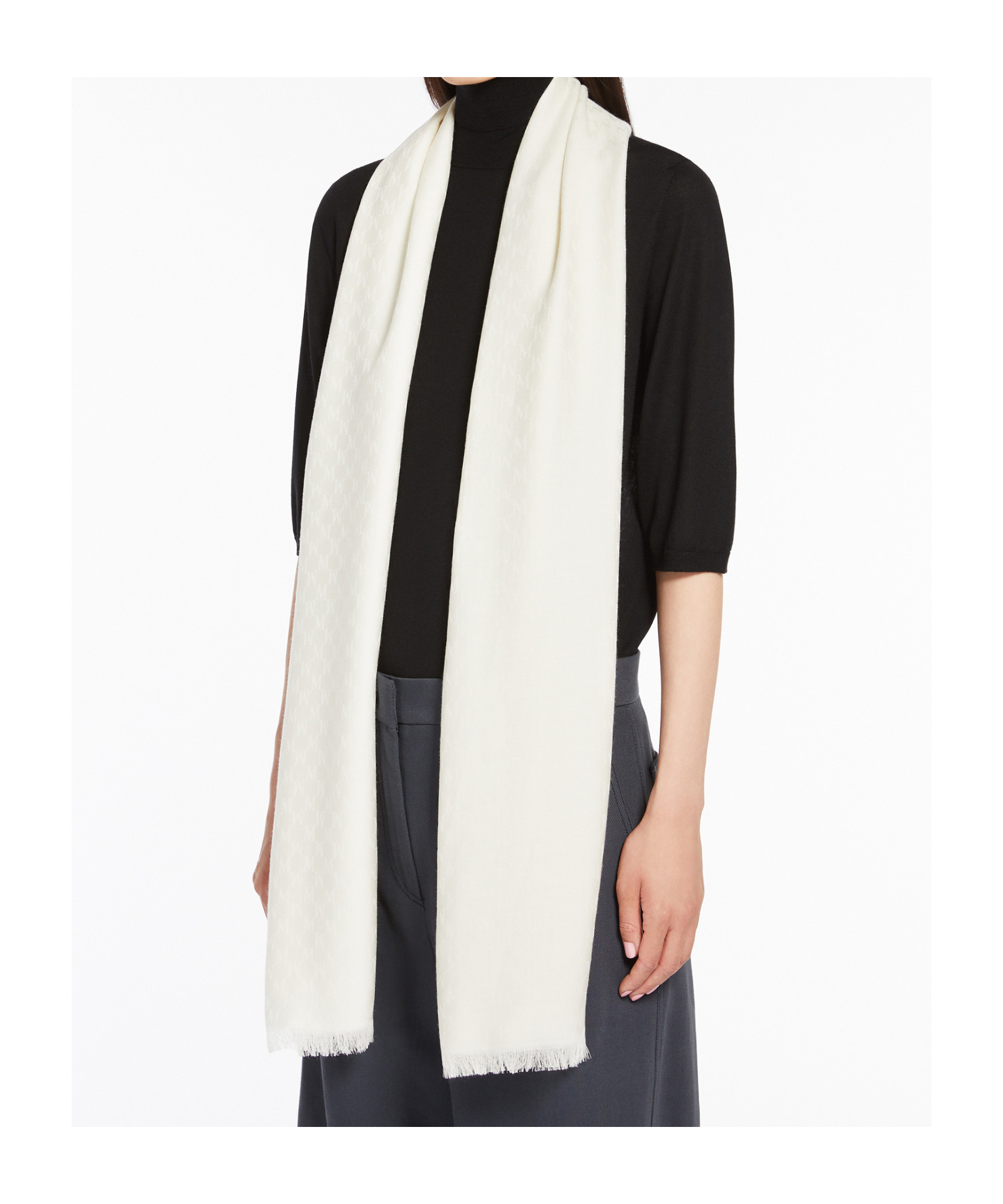 Max Mara Jacquard-knit Wool And Silk Stole In White