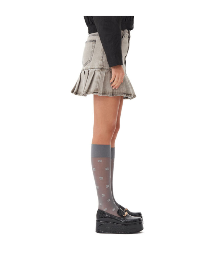 Ganni Grey Future Denim Pleated Mini Skirt In Gray