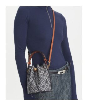 Tory Burch Mini T Monogram Bucket Bag In Black