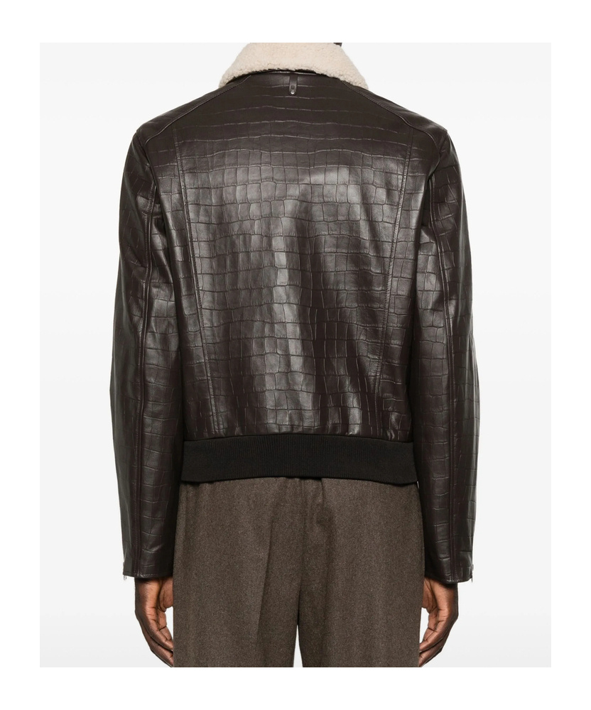 Mackage Embossed-leather Chance-nv Bomber Jacket In Brown