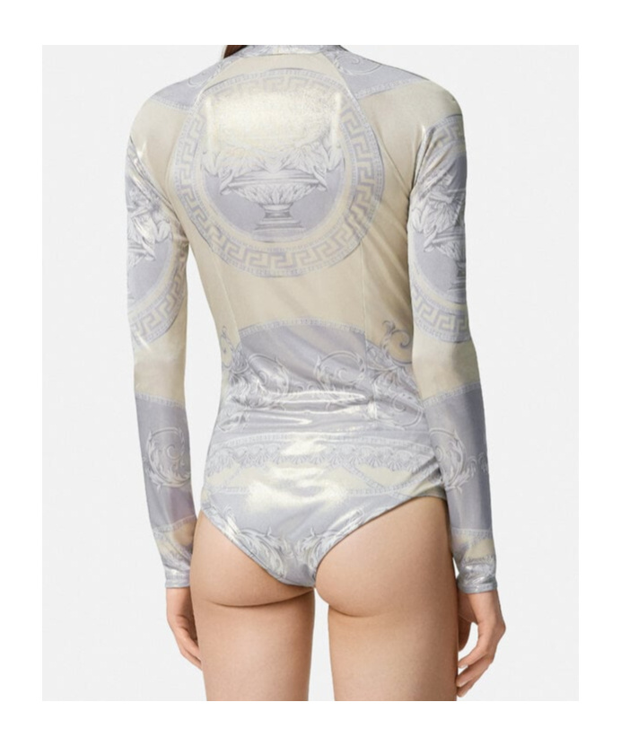 Versace La Coupe Des Dieux Draped Bodysuit In Gray