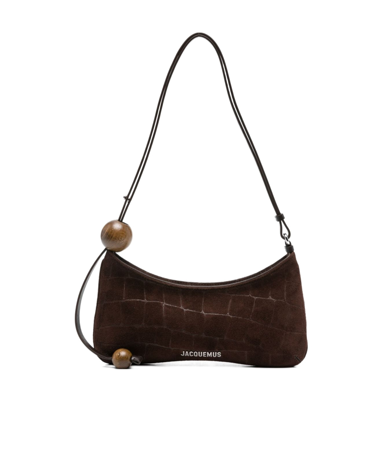 Jacquemus Le Bisou Perle Embellished Leather-trimmed Croc-effect Suede Shoulder Bag In Brown