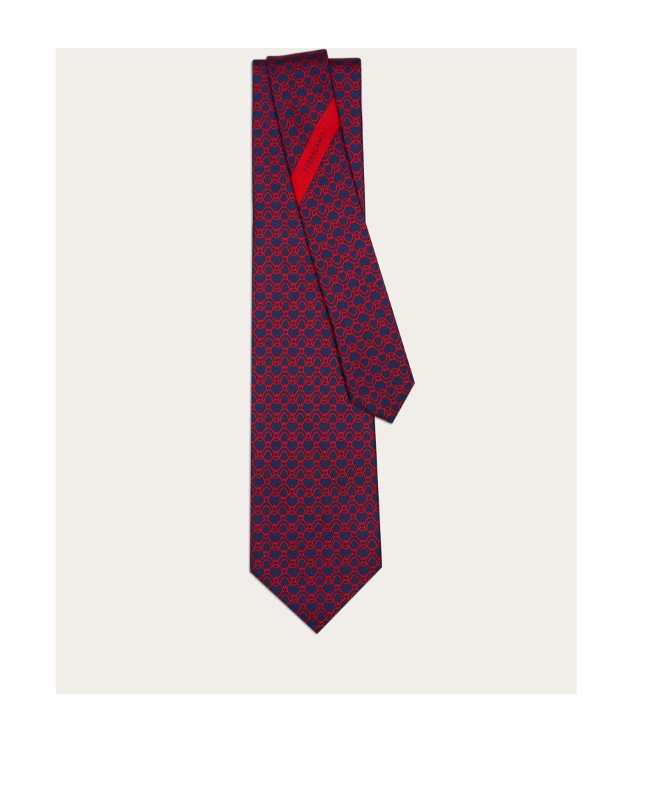 Ferragamo Man Wave Print Silk Tie In Red