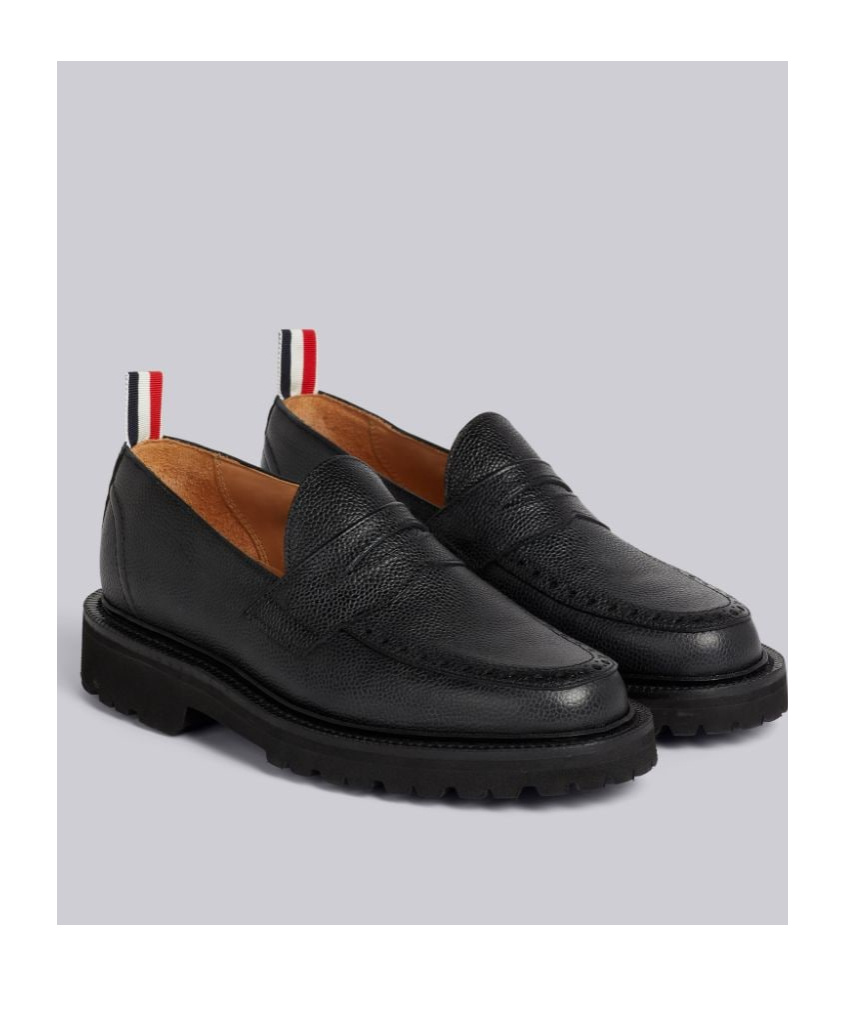 Shop Thom Browne Pebbled Penny Loafers In Black