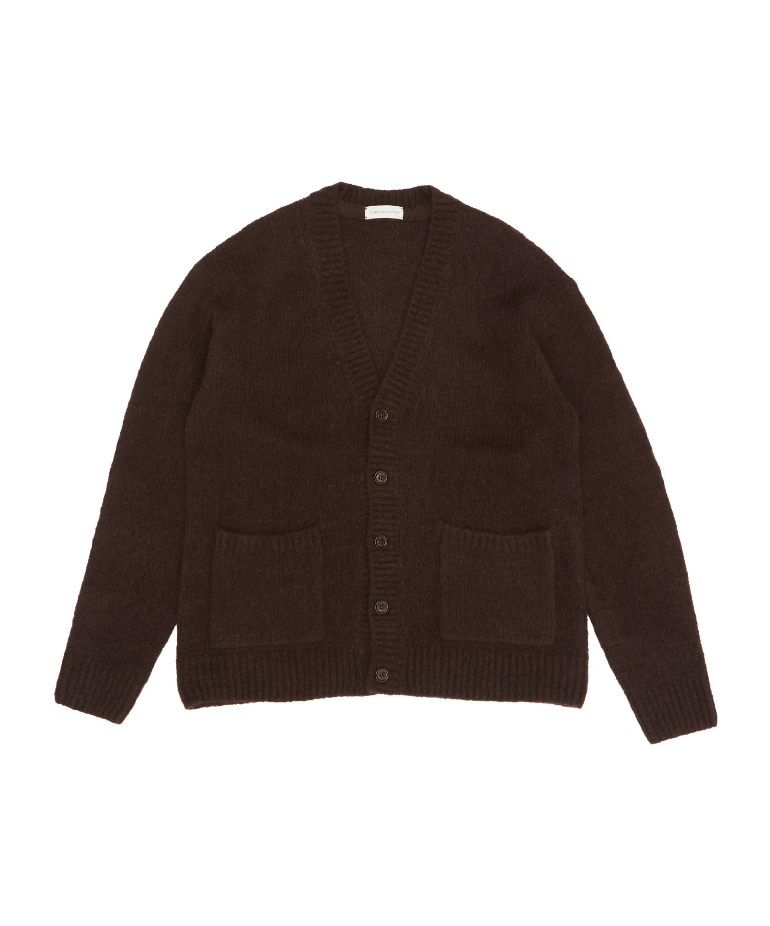 Dries Van Noten Long-sleeved Knitted Cardigan In Brown