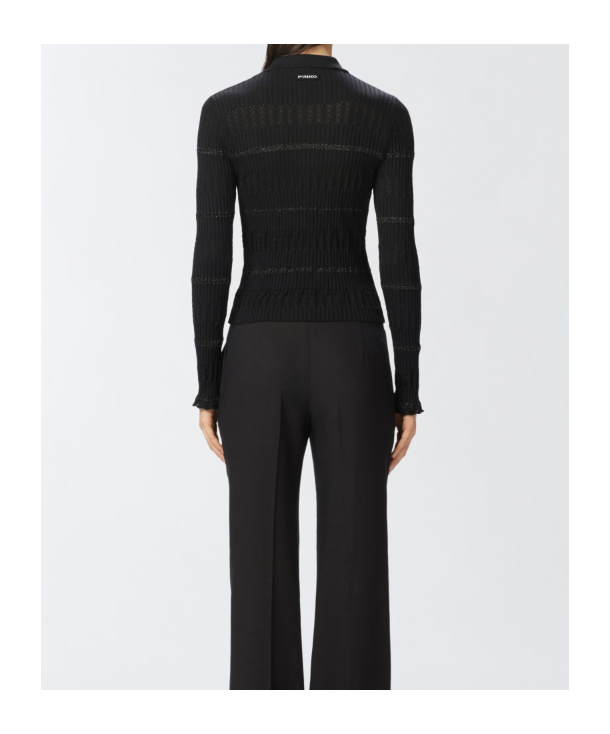 Pinko Long-sleeved Polo With Metallic Stripe In Black