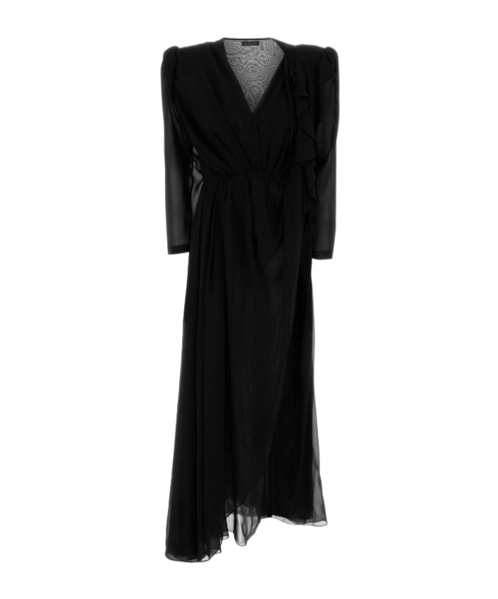 Balenciaga Maxi Dress With Puff Shoulders And Ruffles In Black