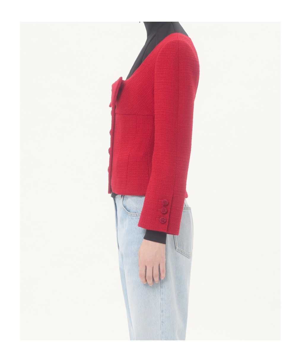 Valentino Textured Tweed Blazer Bow Detail In Red
