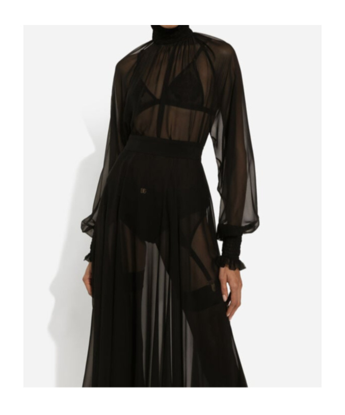 DOLCE & GABBANA DOLCE  GABBANA SMOCK-STITCH DETAILED CHIFFON BLOUSE