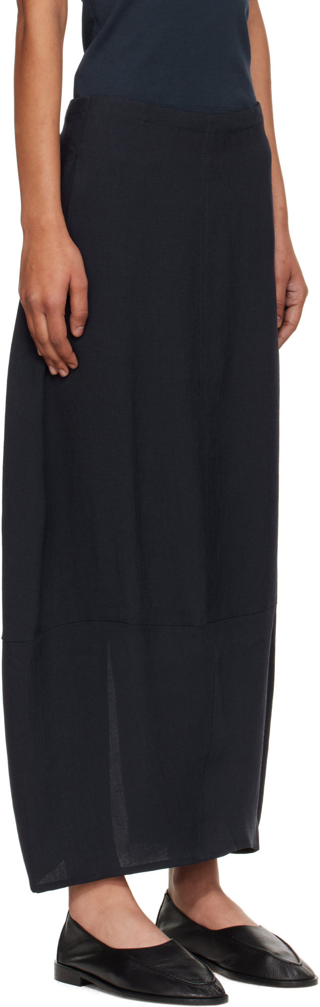 Studio Nicholson Navy Beni Midi Skirt In Blue