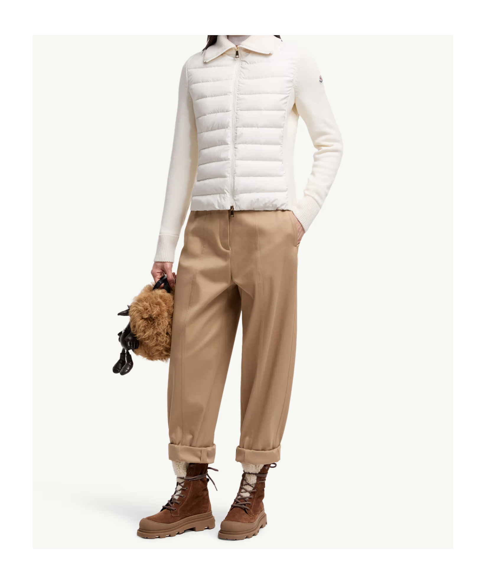 Moncler Quilted Knitted Jacket In Neutral