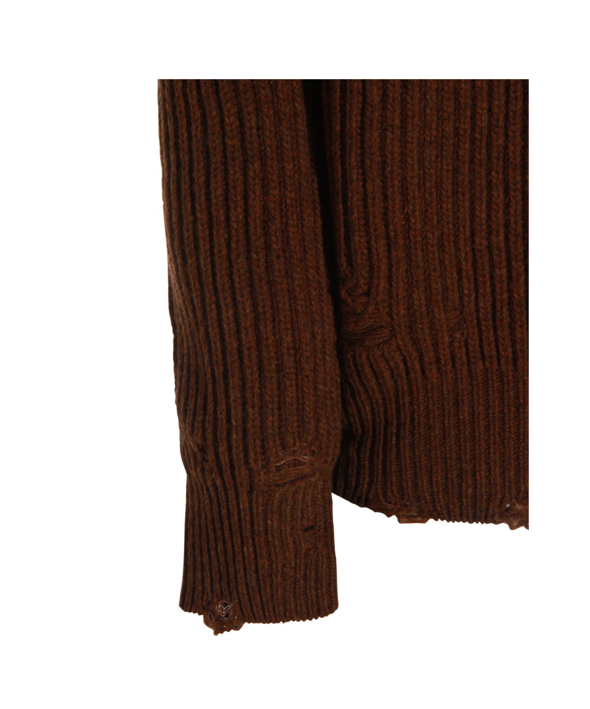 Mm6 Maison Margiela High Neck Ribbed Crewneck Sweater With Distressed Elbow Patches In Brown