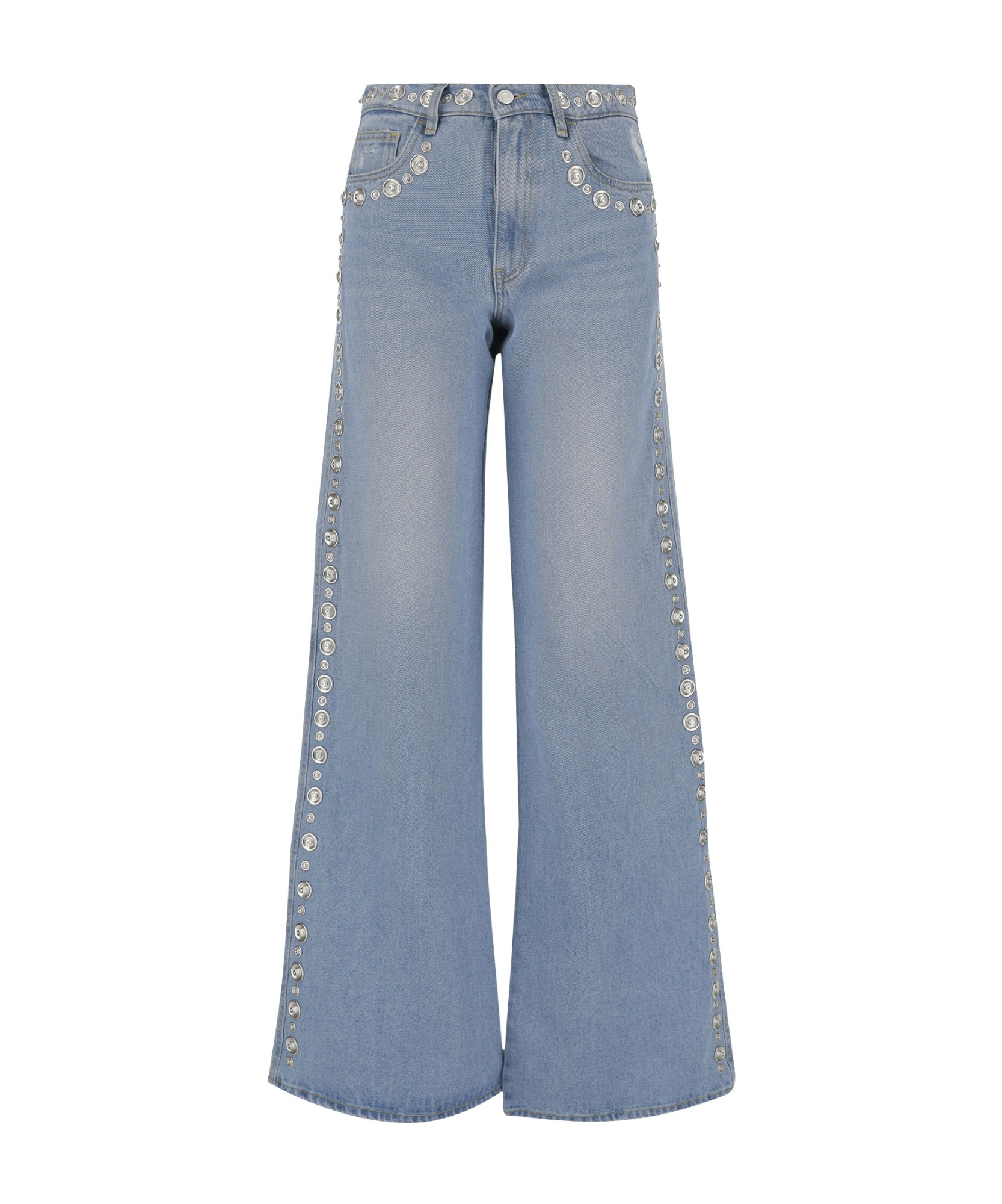 Shop Coperni Rivet Denim Pants In Blue