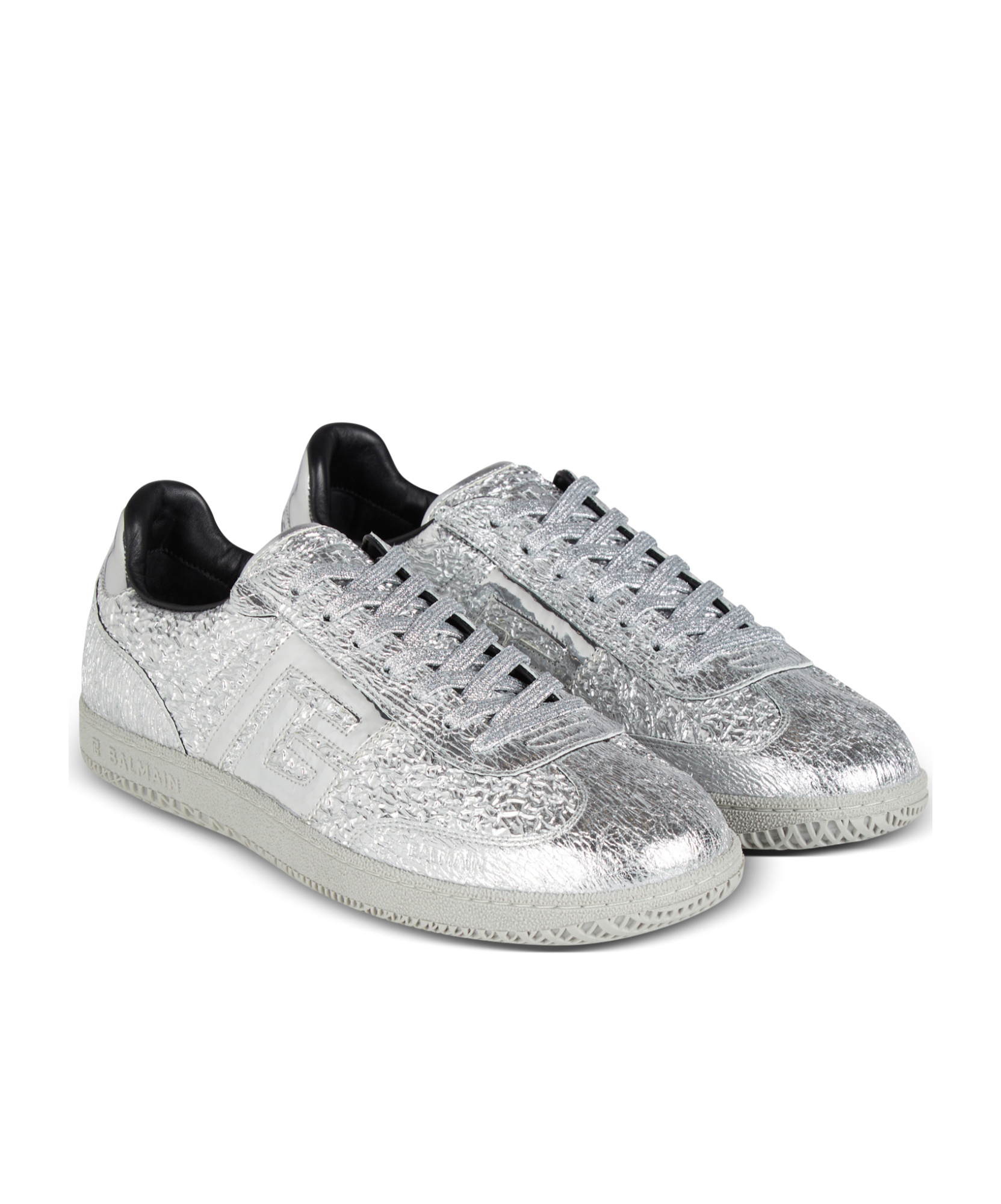 Balmain Swan Metallic-leather Sneakers In Gray