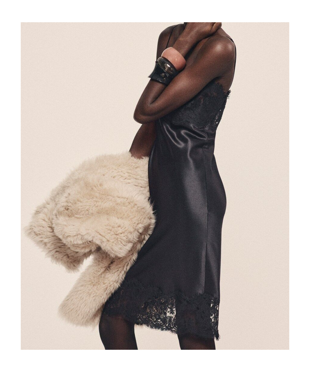 Saint Laurent Lace-trimmed Silk Satin Slip Dress In Black