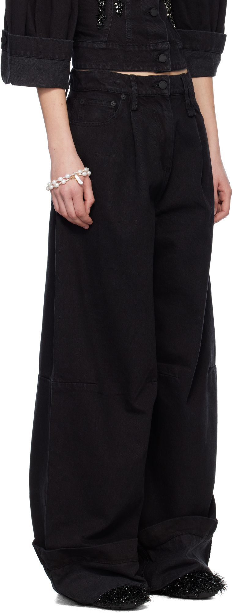 Shop Simone Rocha Embossed Patch Denim Trousers