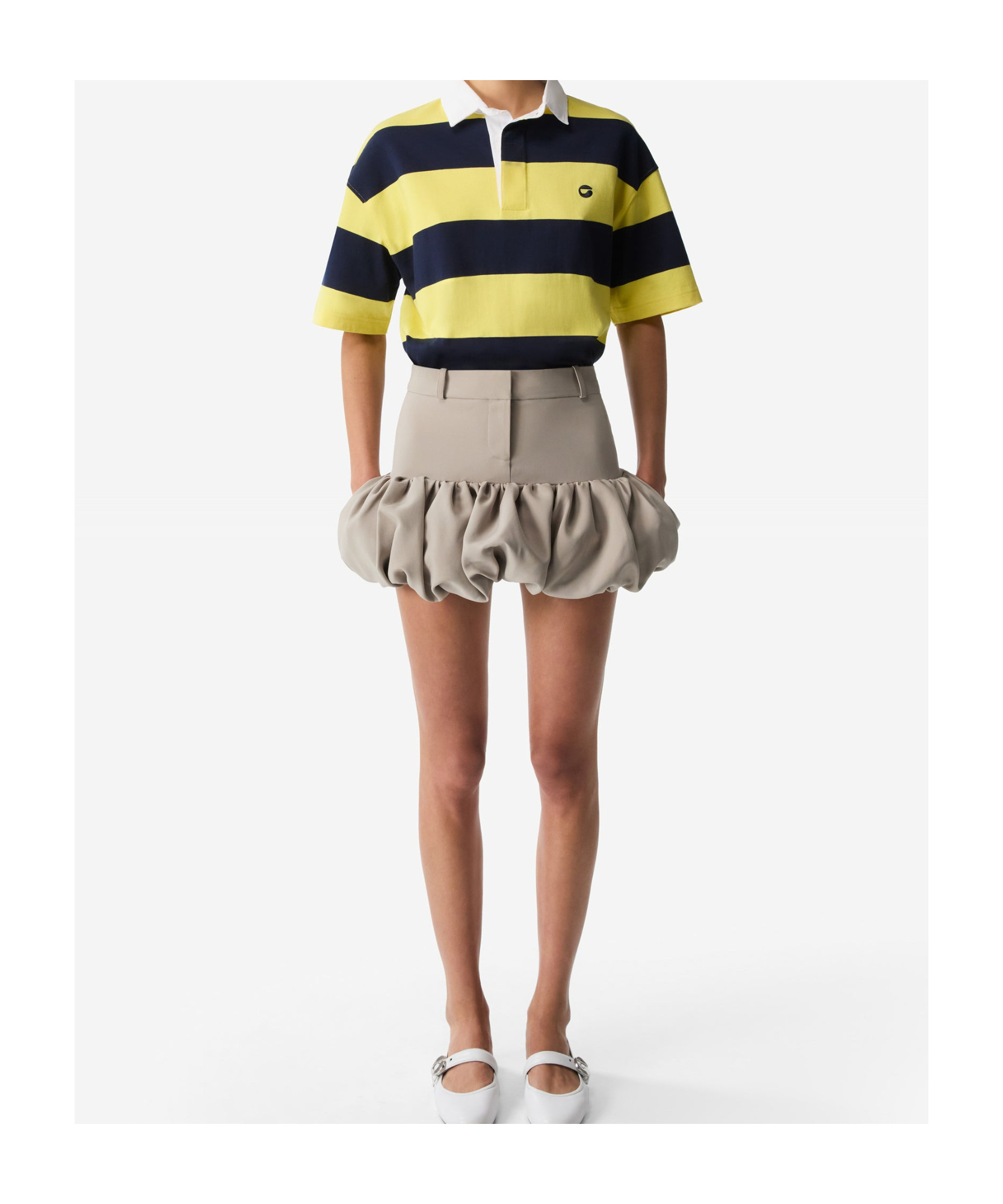 Coperni Structured Beige Skirt With Voluminous Ruffled Hem In Gray