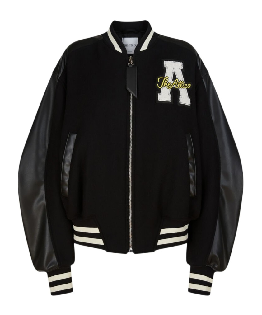 Attico Bomber Jacket With Ribbed Cuffs And Hem In Black