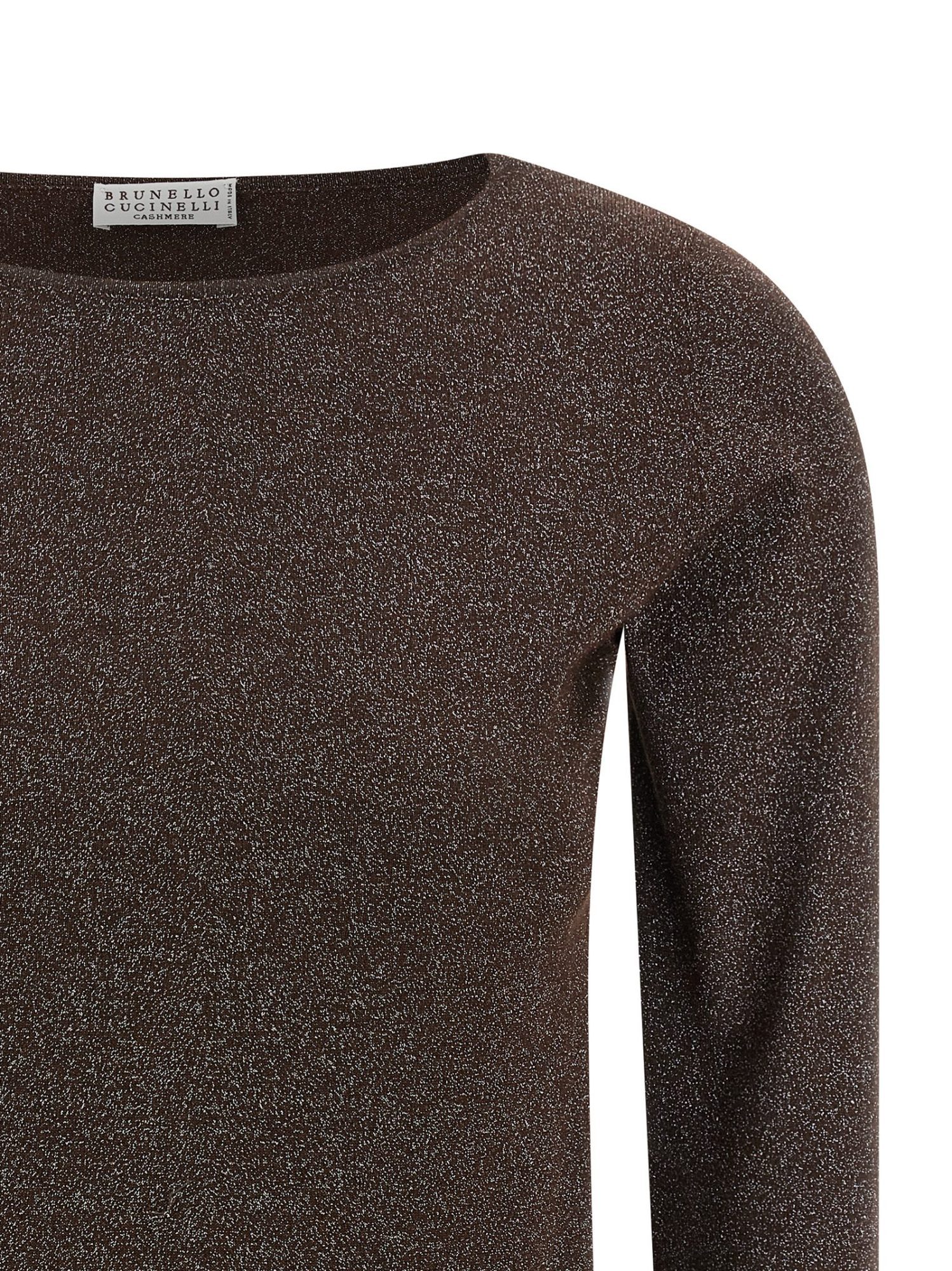 Brunello Cucinelli Shimmering Metallic Knit Top With Long Sleeves In Brown