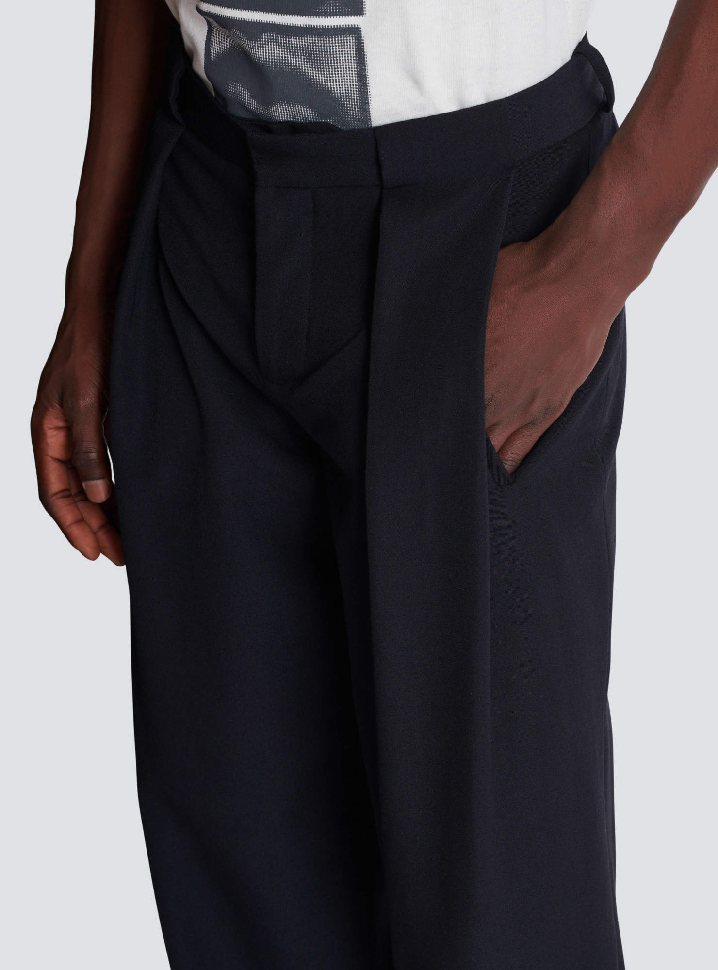 Balmain Straight Leg Pleated Pants With Pockets And Belt Loops In Black