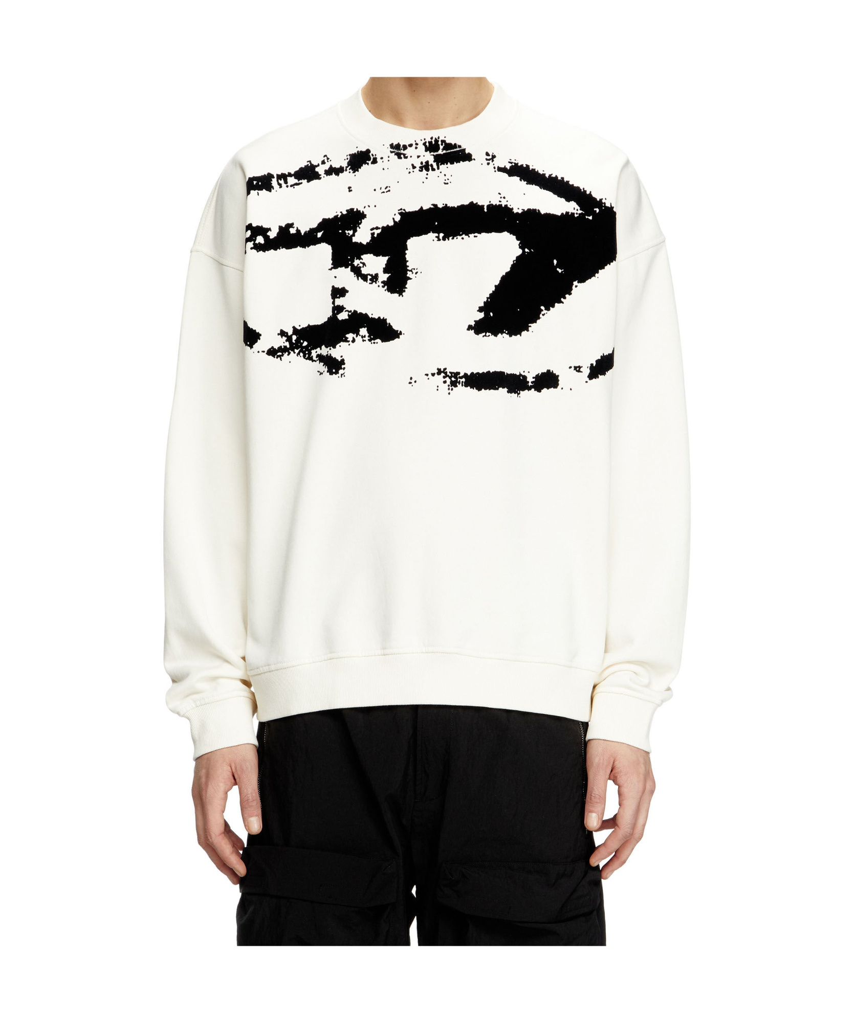 Diesel Sweatshirt With Distressed Flocked Logo In White