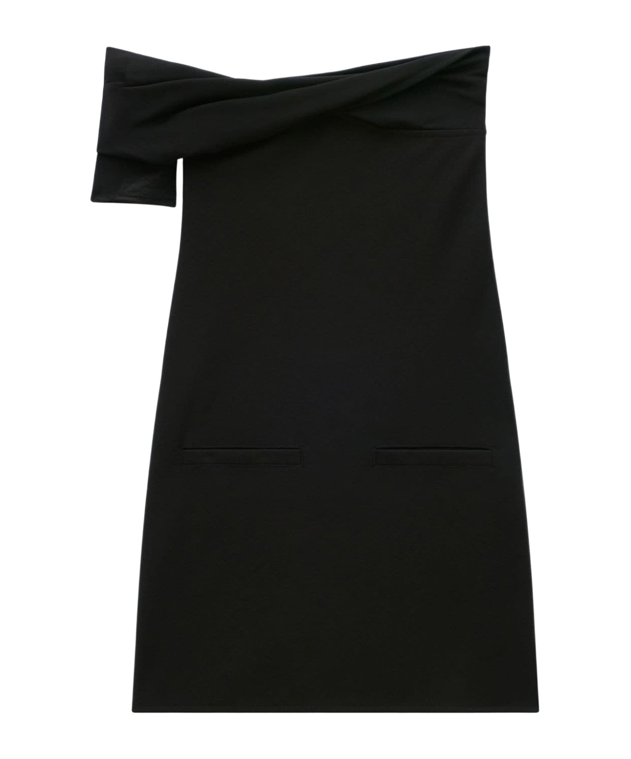 Courrèges Twist-front Off-shoulder Crepe Minidress In Black