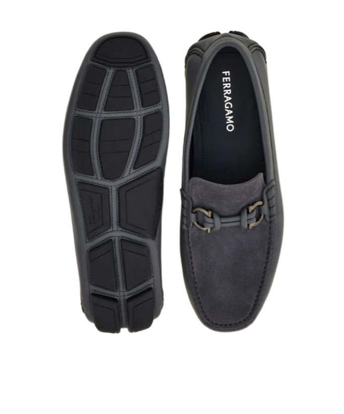 Ferragamo Man Loafers Grey Size 8.5 Calfskin In Blue