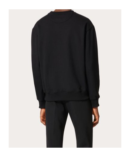 Valentino Felpa Girocollo In Cotone Con Logo Frontale In Black