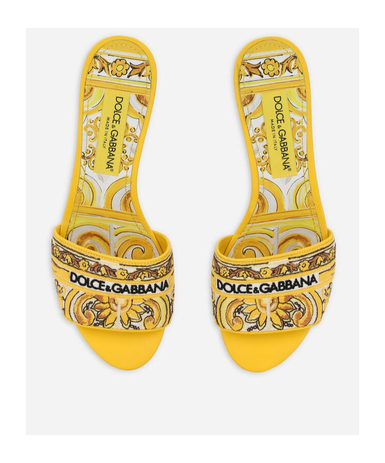 Dolce & Gabbana Karol Embroidered Block-heel Slide Sandals In Yellow