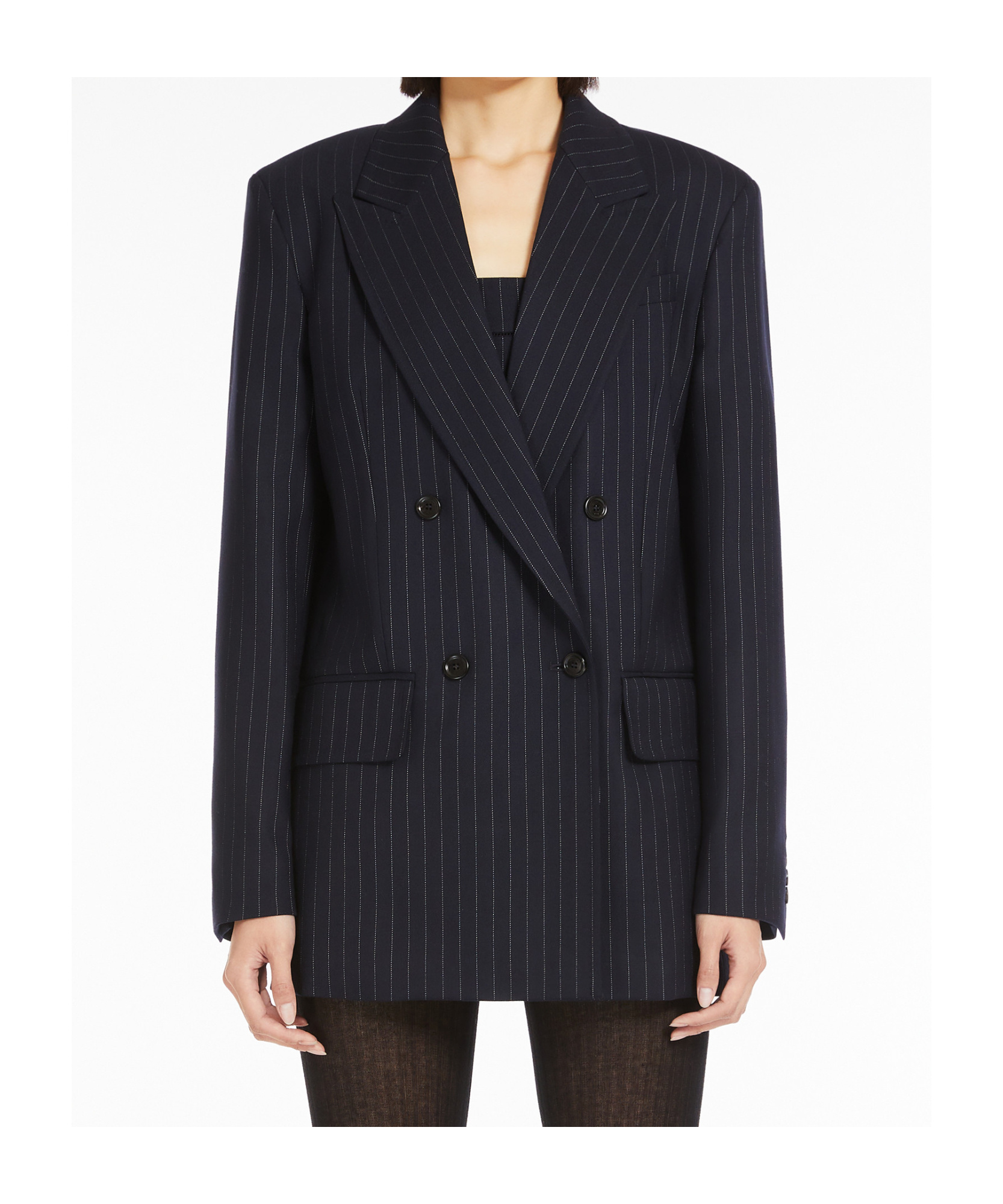 Shop Max Mara Pinstripe Double-breasted Blazer In Black