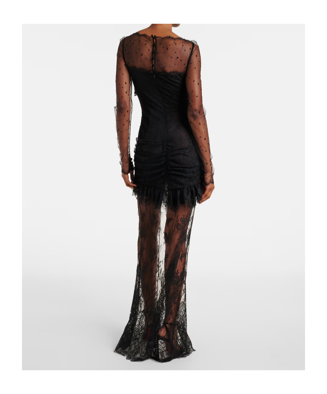Alessandra Rich Sheer Cotton-blend Lace Gown In Black