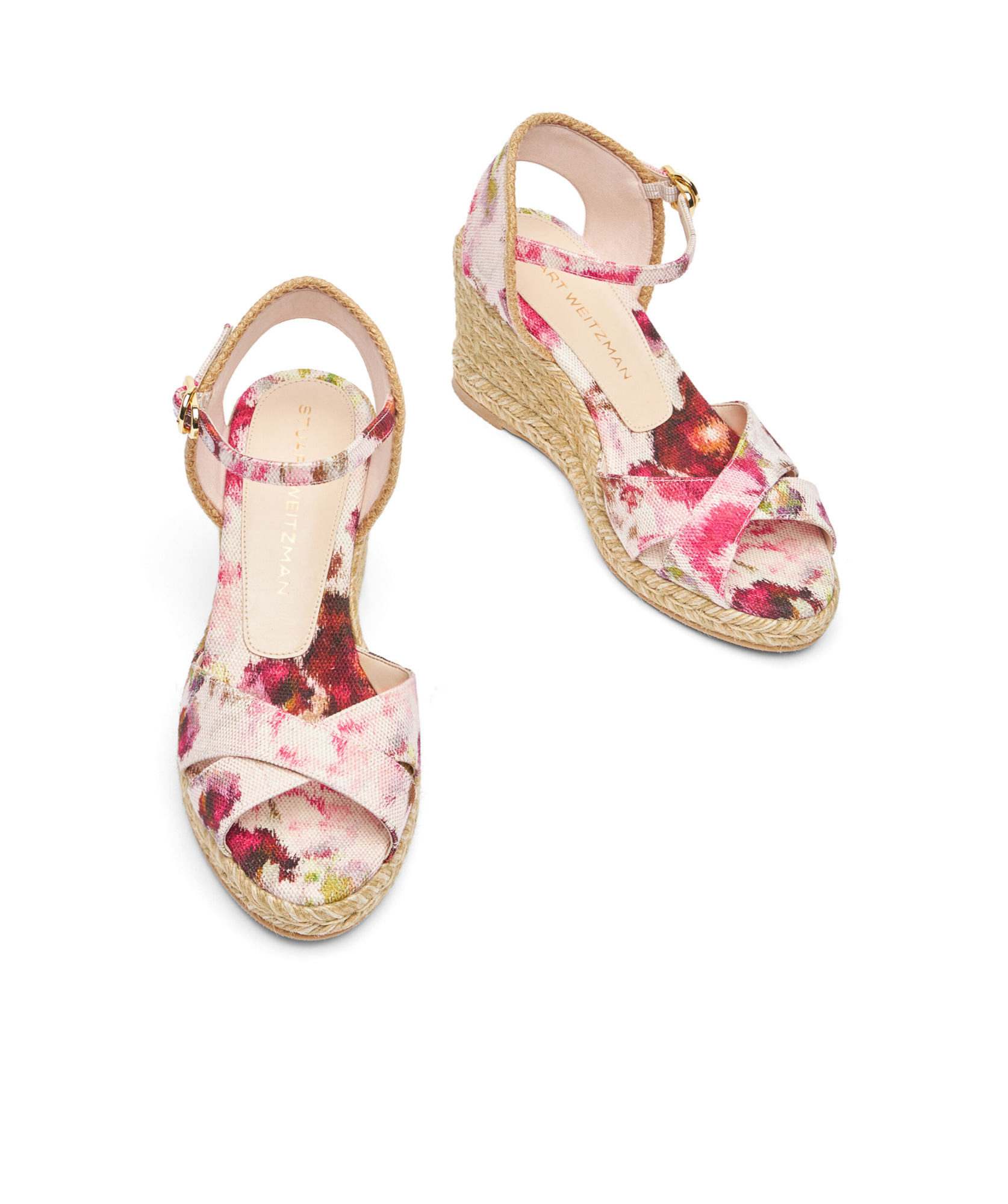 Stuart Weitzman Abstract Print Wedge Sandals In Nude