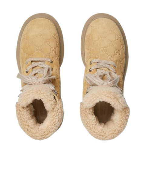 Gucci Yaga Gg Suede Combat Boots In Brown