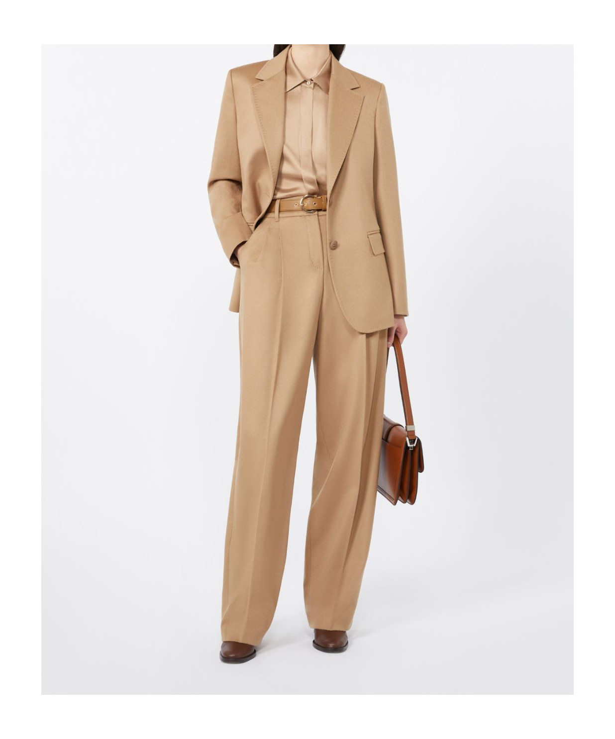 Max Mara Zac Belted Virgin Wool Wide Leg Trousers In Brown