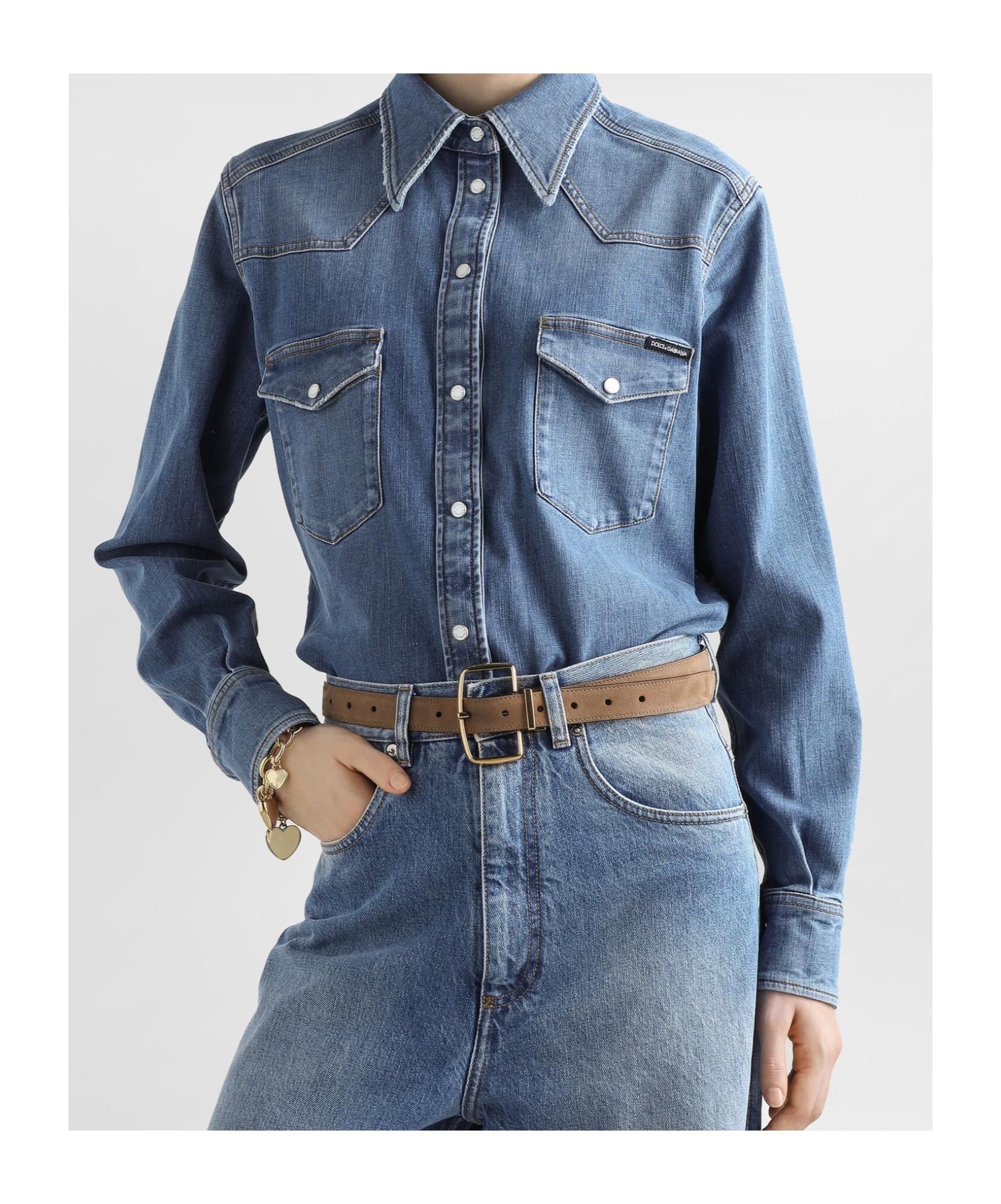Dolce & Gabbana Long Sleeve Denim Shirt In Black
