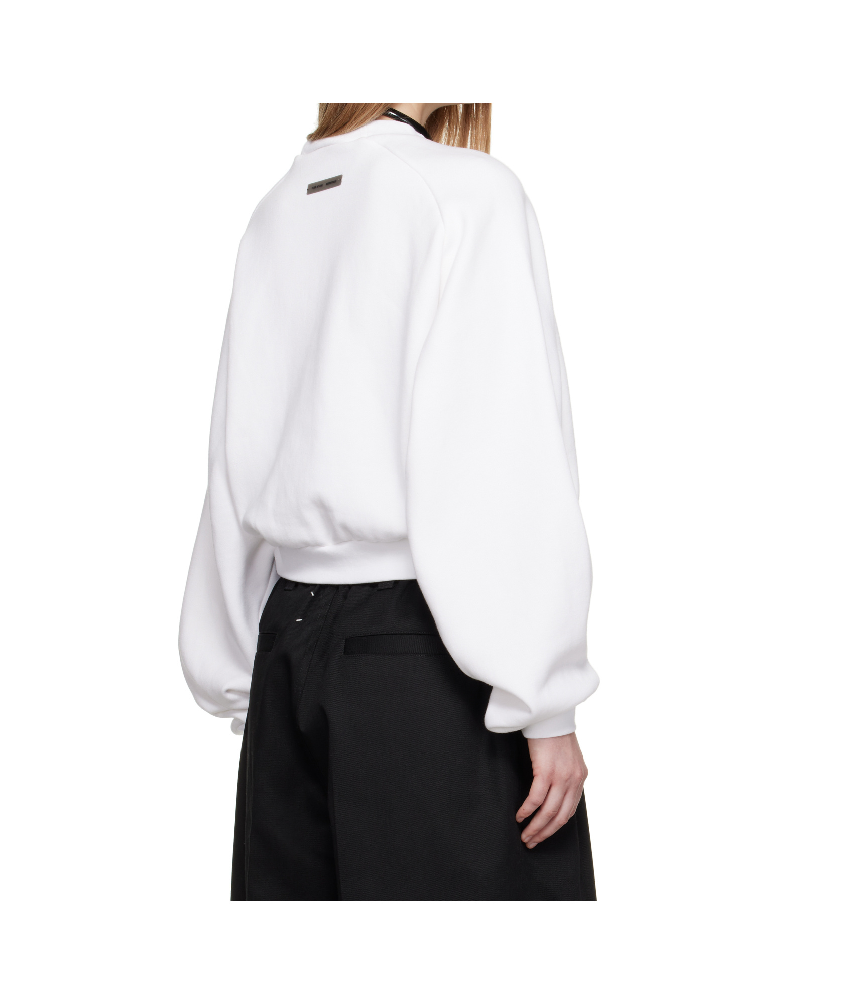 Essentials White Fleece Raglan Crewneck Sweatshirt In White