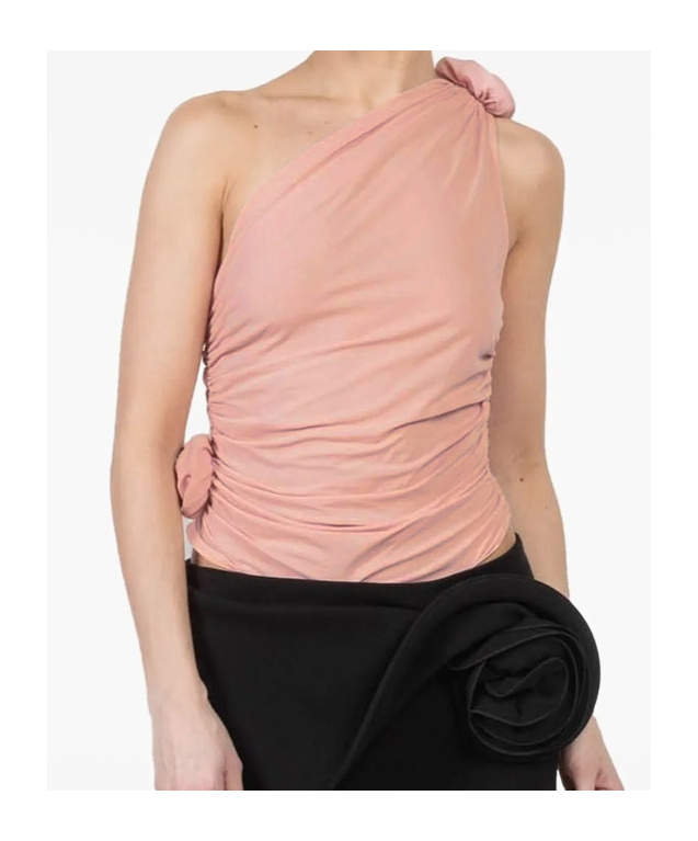 Magda Butrym Rosette One-shoulder Stretch-silk Top In Pink